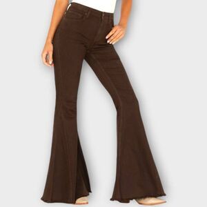 Shyanne Womens Flares Sz 34x34 Mid Rise Elephant Bells Jeans Brown Streetwear